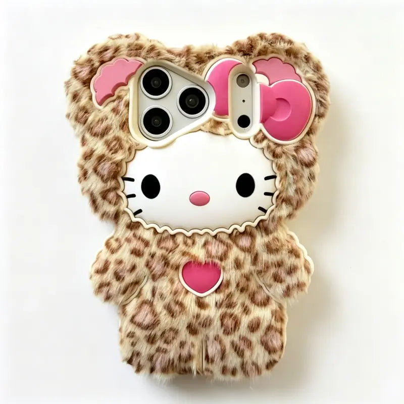 Sanrio Hello Kitty Plush Phone Case, Soft Furry Fluffy Protective Phone Cover, Shock‑Absorbent Cute Mobile Accessory for Daily Use, Ideal Gift for Girls, Teens and Sanrio Kawaii Collectors ``