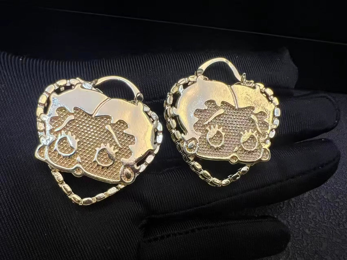 Dropshipping Custom Cartoon Character Threaded Bamboo Hoop Hello Kitty Stainless Steel Earrings Silver/Gold Plated Gift