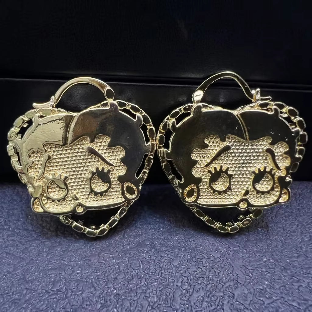Dropshipping Custom Cartoon Character Threaded Bamboo Hoop Hello Kitty Stainless Steel Earrings Silver/Gold Plated Gift