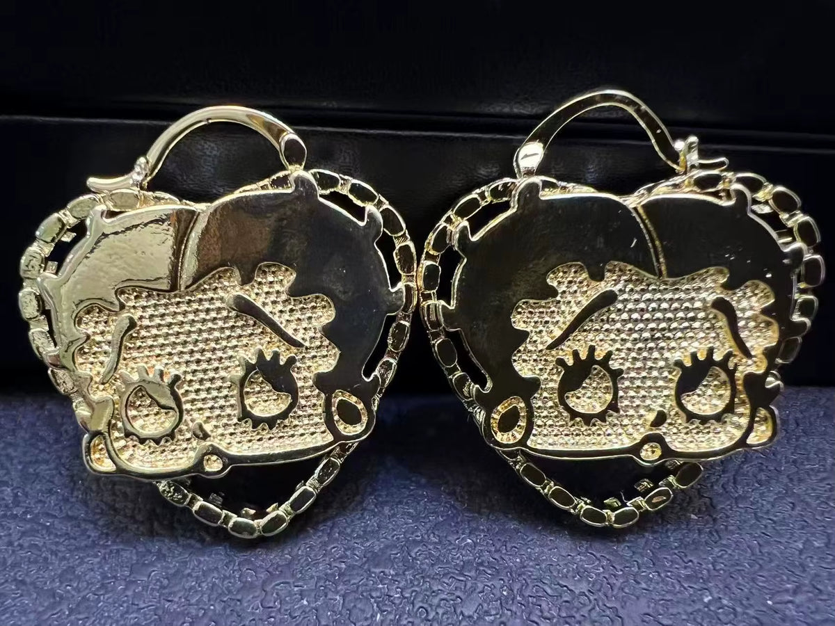 Dropshipping Custom Cartoon Character Threaded Bamboo Hoop Hello Kitty Stainless Steel Earrings Silver/Gold Plated Gift
