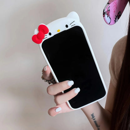 Korean INS Back View Hello Kitty Phone Case For iPhone 12 13 14 15 16 17 Pro Max Plus 17 Pro Shockproof Soft Silicone Back Cover