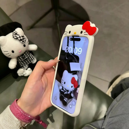 Korean INS Back View Hello Kitty Phone Case For iPhone 12 13 14 15 16 17 Pro Max Plus 17 Pro Shockproof Soft Silicone Back Cover