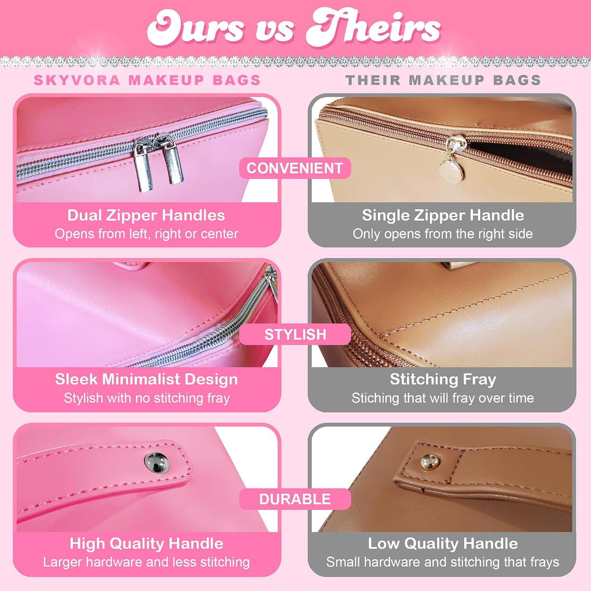 Pink Travel Makeup Bag Large Capacity Organizer Vegan Leather Toiletry Cosmetic Pouch - Cute Girly Girl Things Gift for Women Mom Best Friend Birthday Sister Stuff Make up Purse Accessories